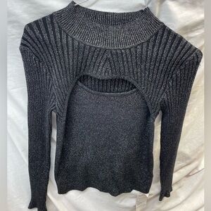 NEW!!! Sucolan Elegant Black Ribbed black & silver Women's Sweater ladies sz M